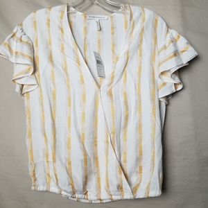 New Bcbgeneration Yellow Striped Slouchy Ruffle Cap Sleeve Top Size XS